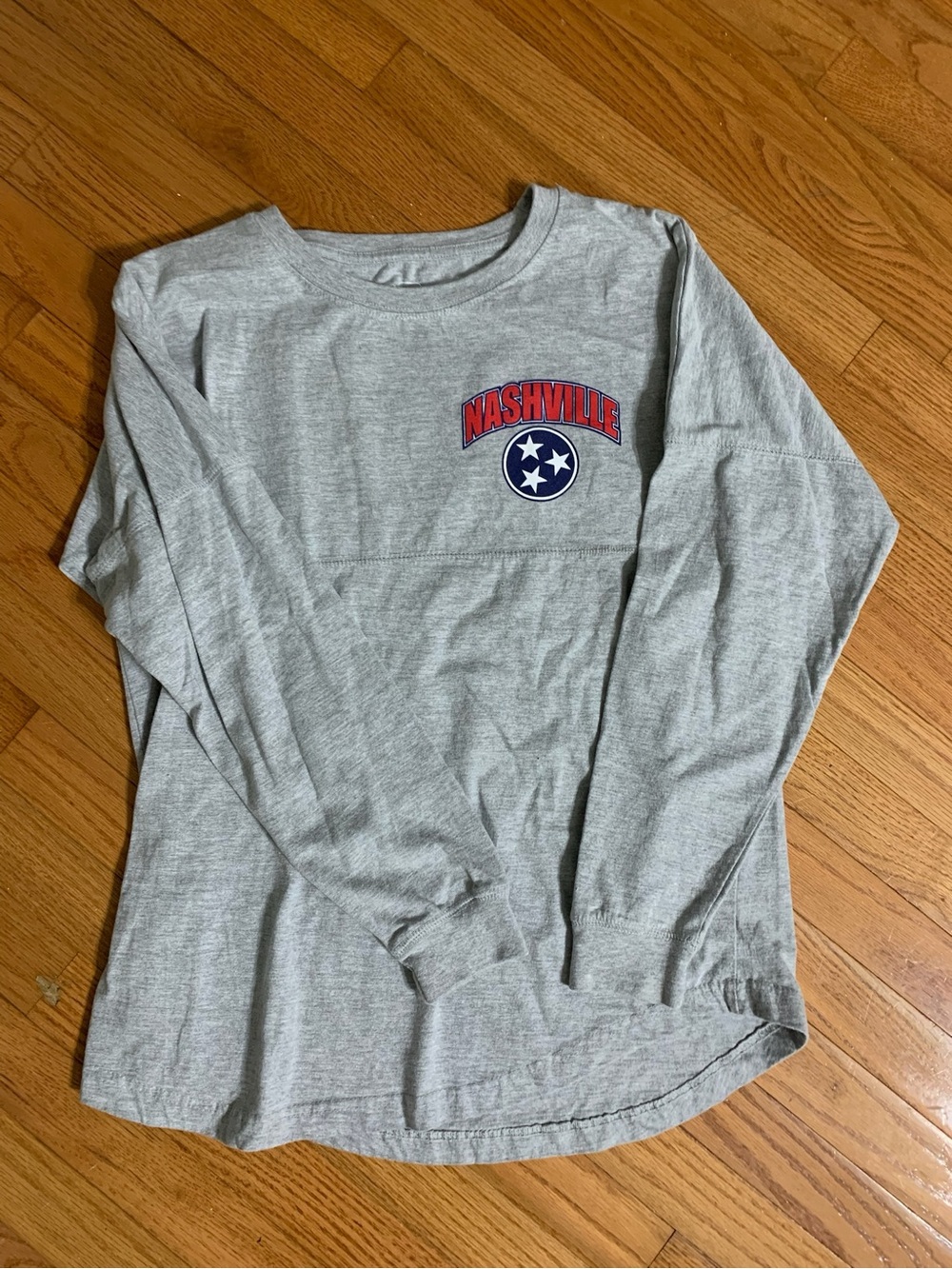 Nashville Tennessee American Patriotic Spellout Varsity Gray Long Sleeve Tee